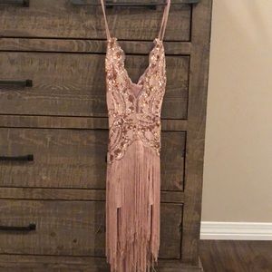 Fashion Nova Rose Gold Fringe Dress